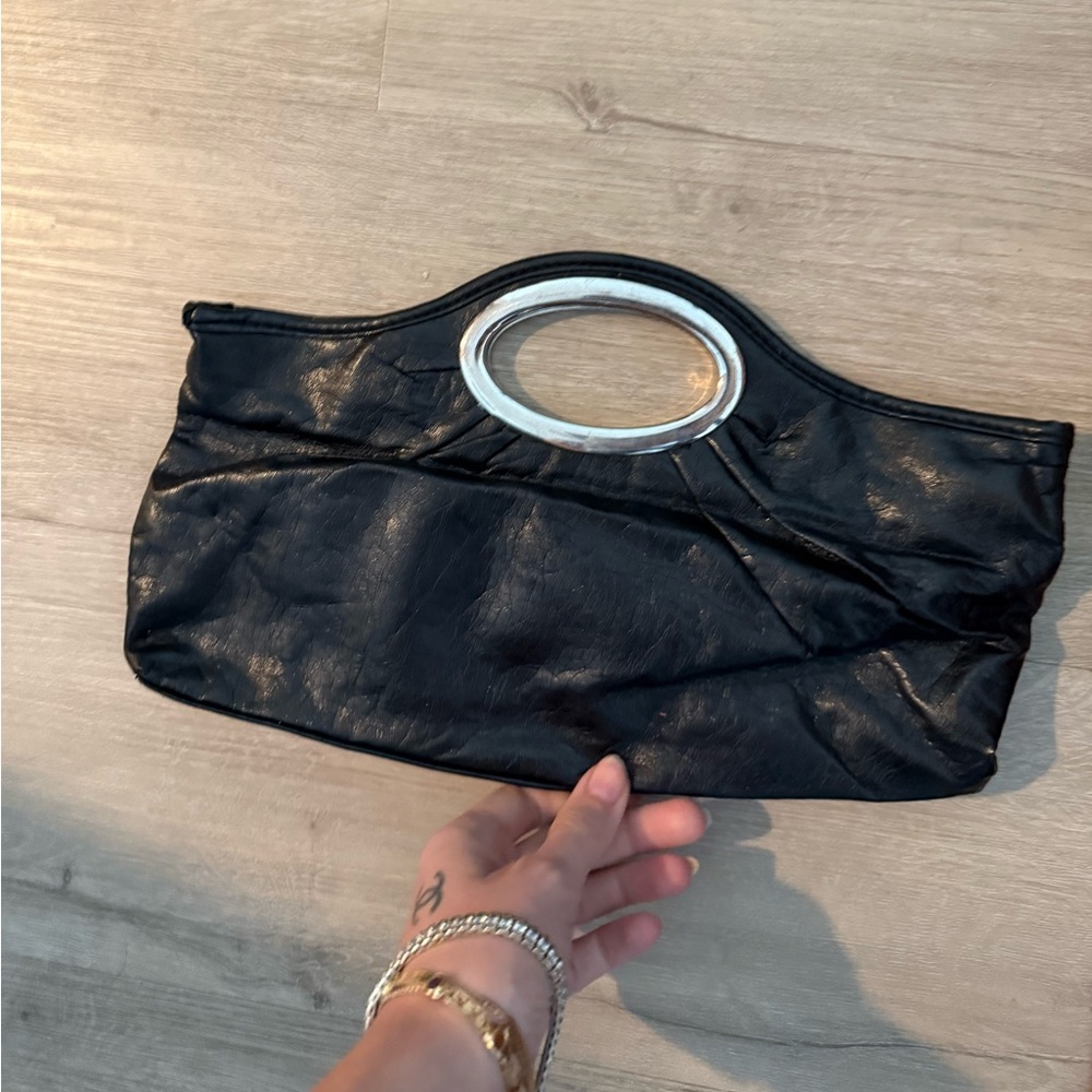 Elegant Black leather 90s Clutch Bag